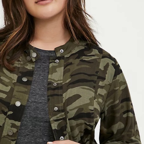 Camo Button Front Drawstring Anorak - Picture 2 of 9